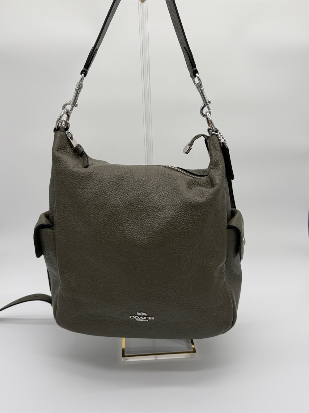 Coach Pennie Shoulder/Handbag, Olive Pebble Leather with Silver Hardware